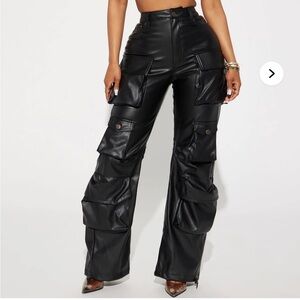 Black Faux Leather Cargo Pants size S